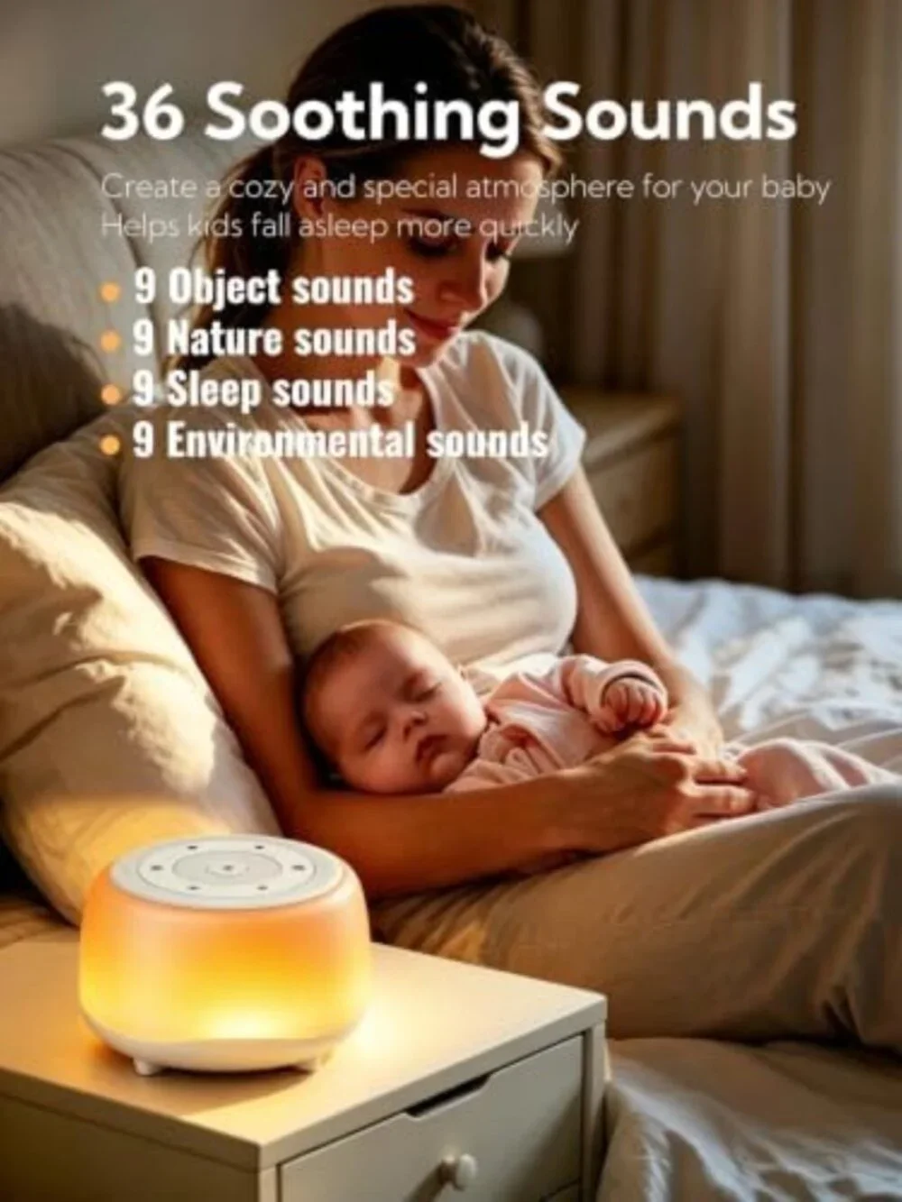 Portable White Noise Machine with 36 Soothing Sounds & 7-Color Night Light
